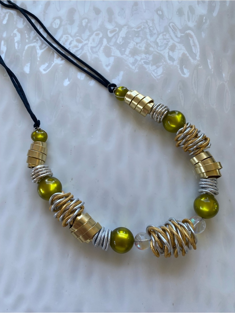 Olive Green and Gold Freestyle Statement Necklace - Picture 3 of 7
